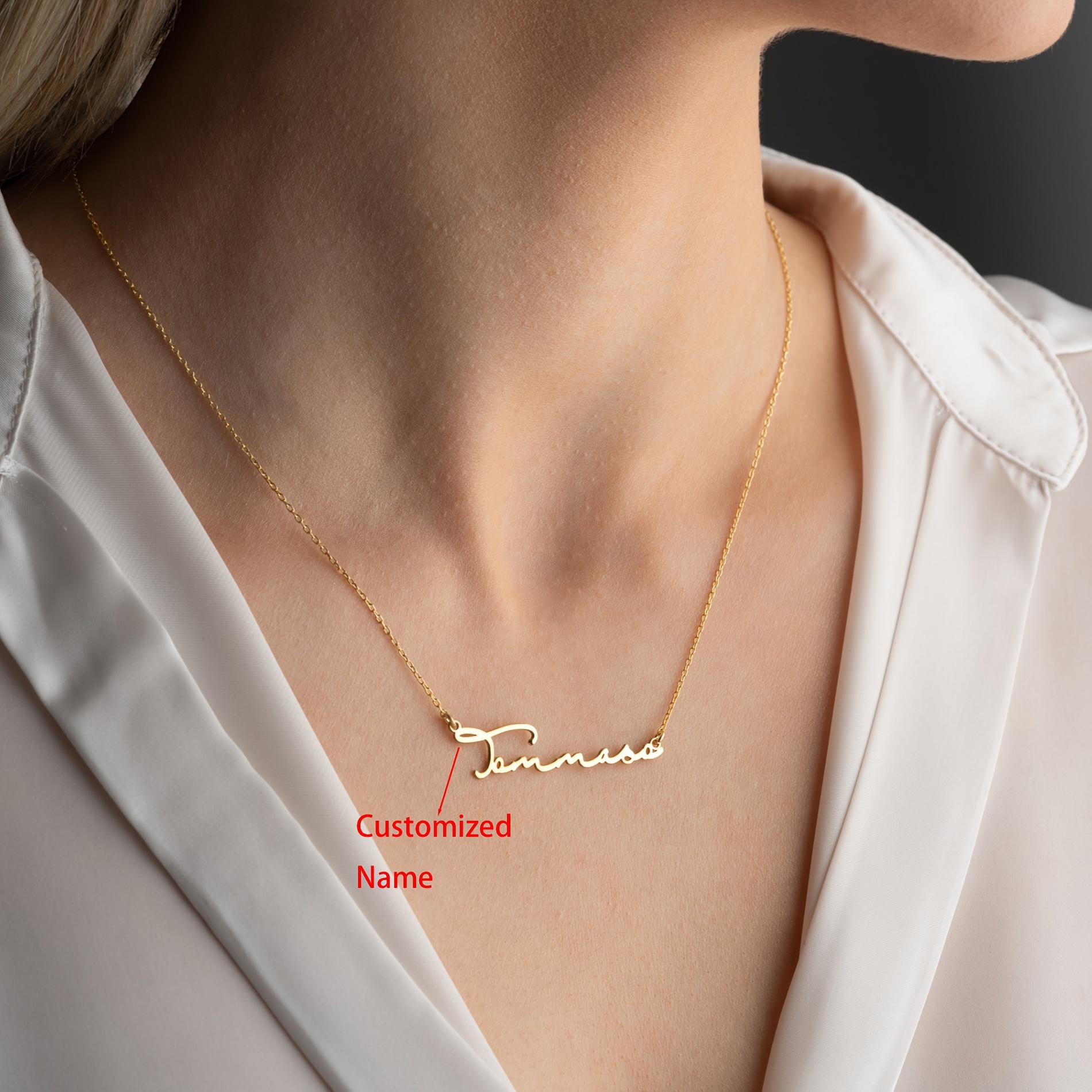 Women's Customized Laser-Cut Name Necklace, 18K Gold-Plated